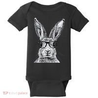 Hipster Bunny Rabbit Wearing Glasses Funny Drawing Baby Bodysuit thumb 0