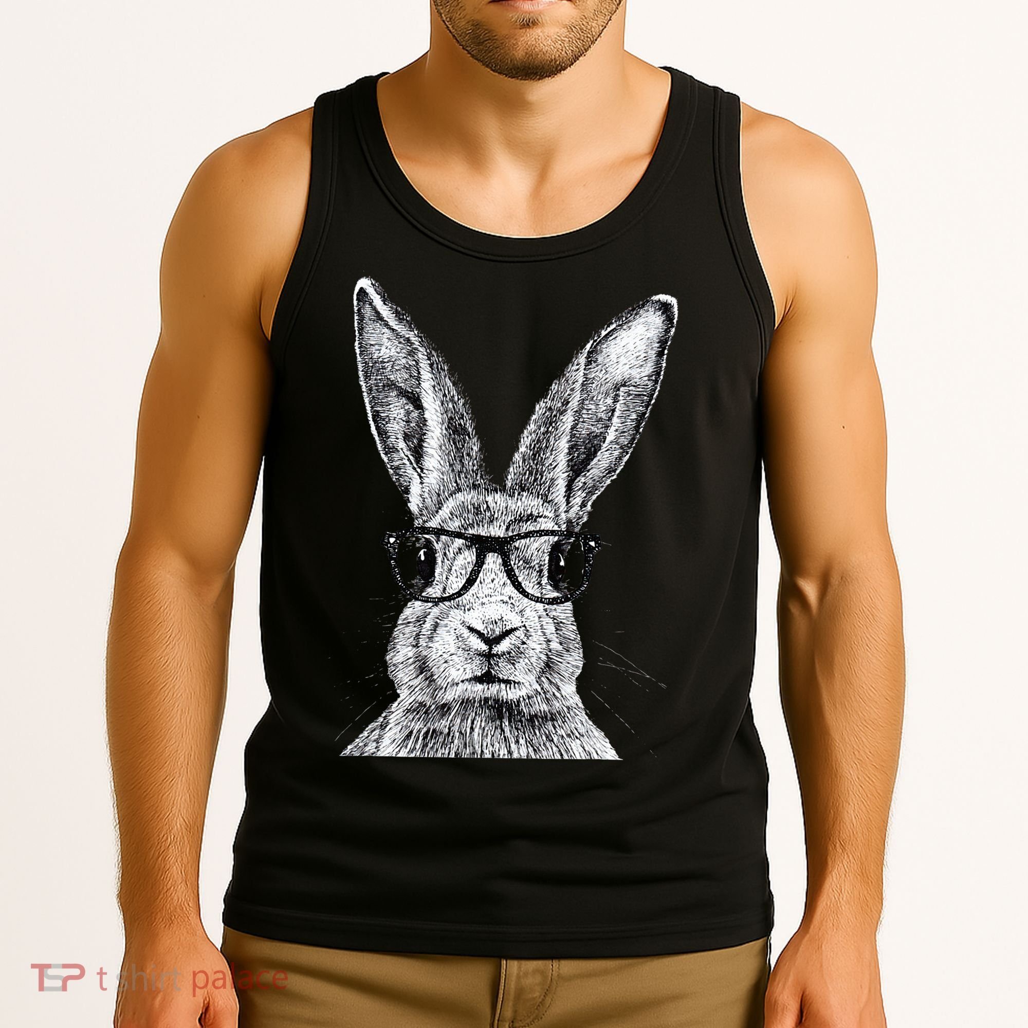 Hipster Bunny Rabbit Wearing Glasses Funny Drawing Tank Top