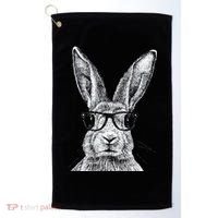 Hipster Bunny Rabbit Wearing Glasses Funny Drawing Golf Towel thumb 0
