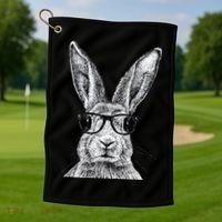 Hipster Bunny Rabbit Wearing Glasses Funny Drawing Golf Towel thumb 1