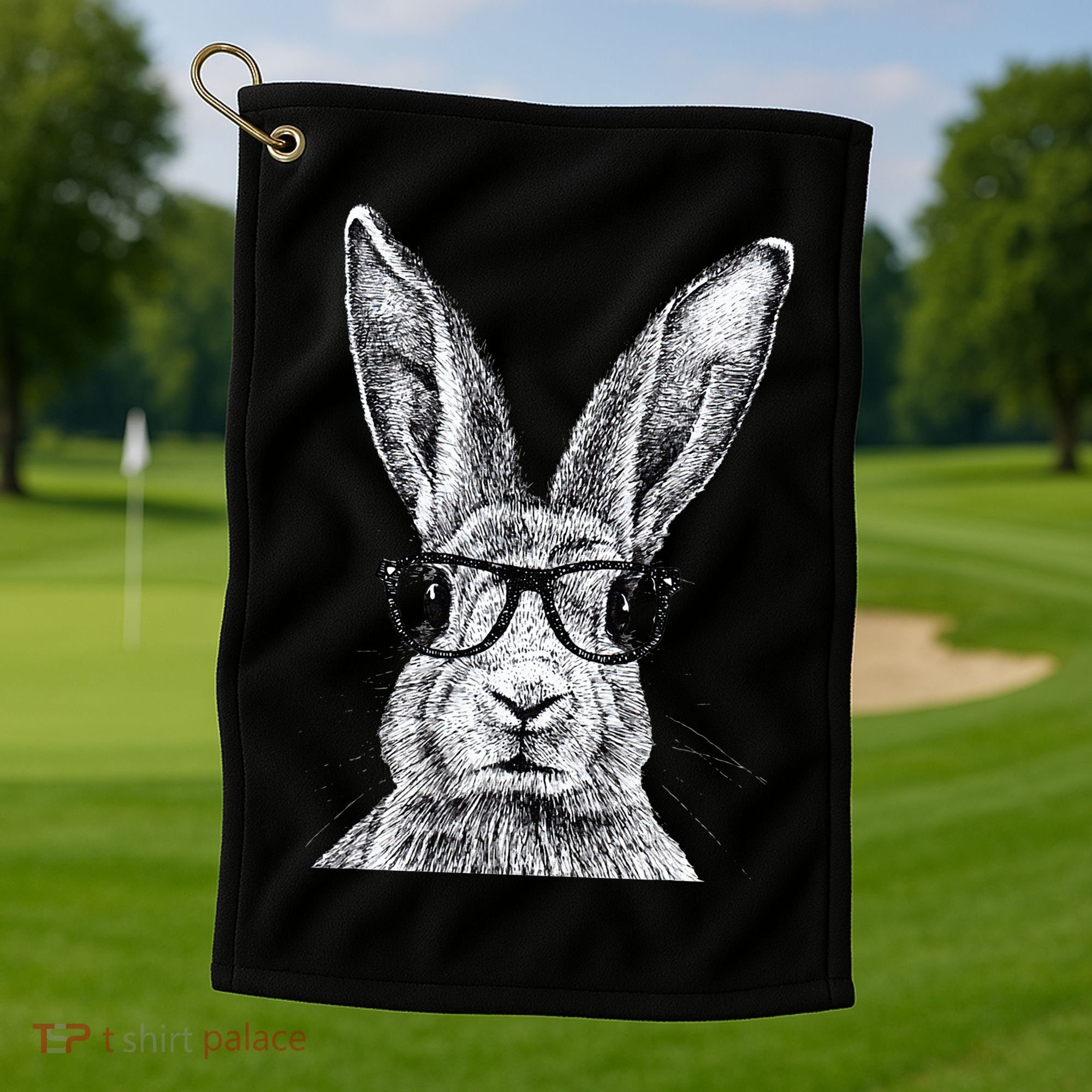 Hipster Bunny Rabbit Wearing Glasses Funny Drawing Golf Towel