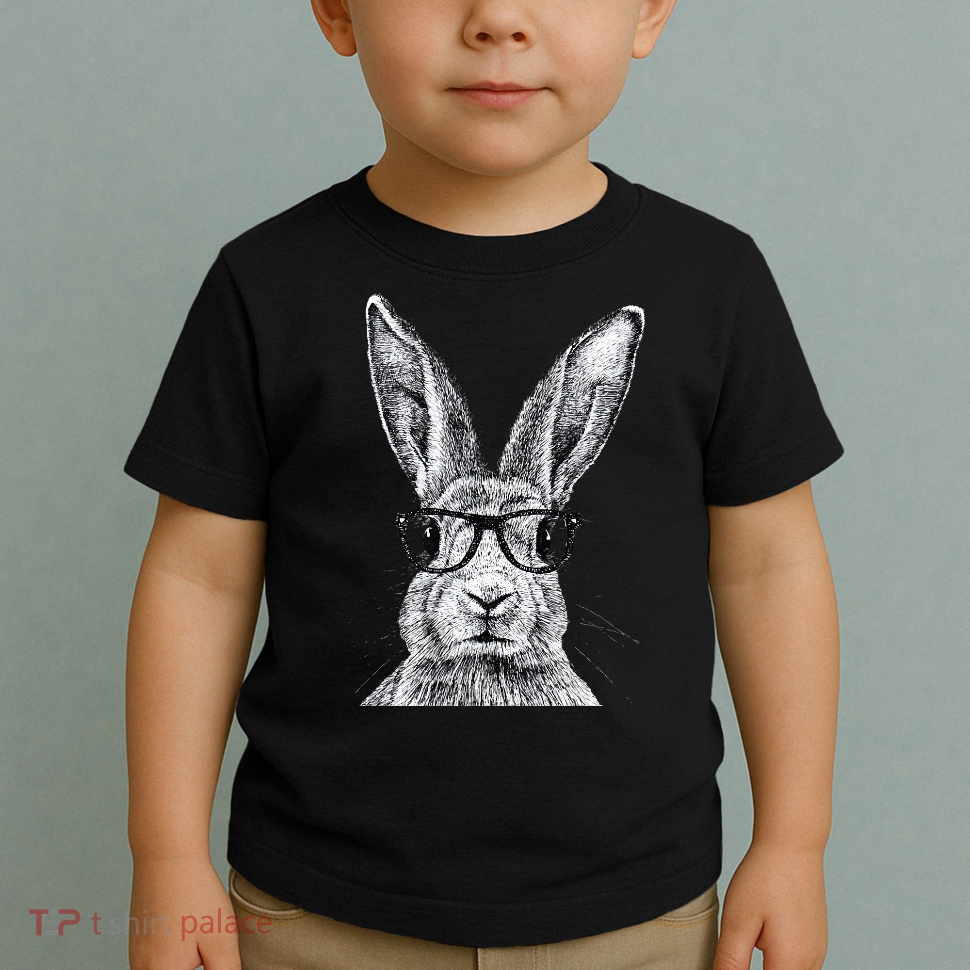 Hipster Bunny Rabbit Wearing Glasses Funny Drawing Toddler T-Shirt