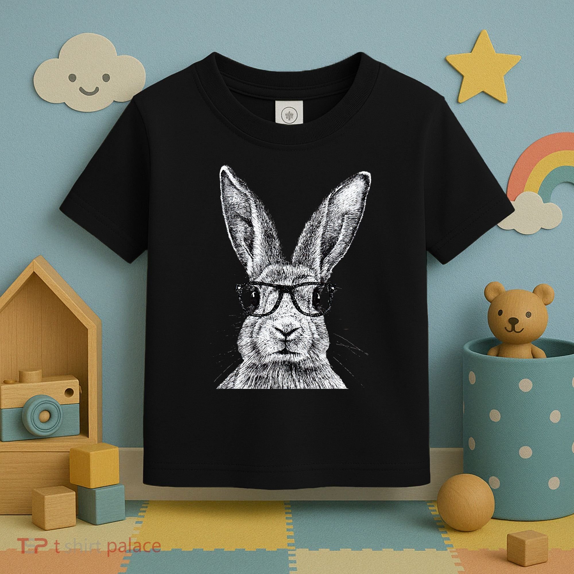 Hipster Bunny Rabbit Wearing Glasses Funny Drawing Toddler T-Shirt