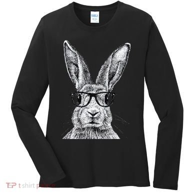 Hipster Bunny Rabbit Wearing Glasses Funny Drawing Women's Long Sleeve Shirt