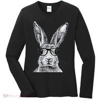 Hipster Bunny Rabbit Wearing Glasses Funny Drawing Women's Long Sleeve Shirt thumb 0