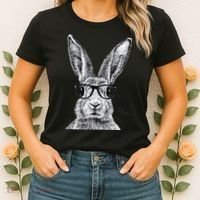 Hipster Bunny Rabbit Wearing Glasses Funny Drawing Women's T-Shirt thumb 2