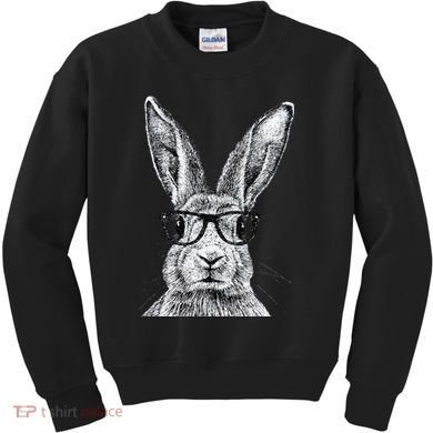 Hipster Bunny Rabbit Wearing Glasses Funny Drawing Kids Sweatshirt