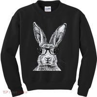 Hipster Bunny Rabbit Wearing Glasses Funny Drawing Kids Sweatshirt thumb 0