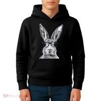 Hipster Bunny Rabbit Wearing Glasses Funny Drawing Kids Hoodie thumb 4