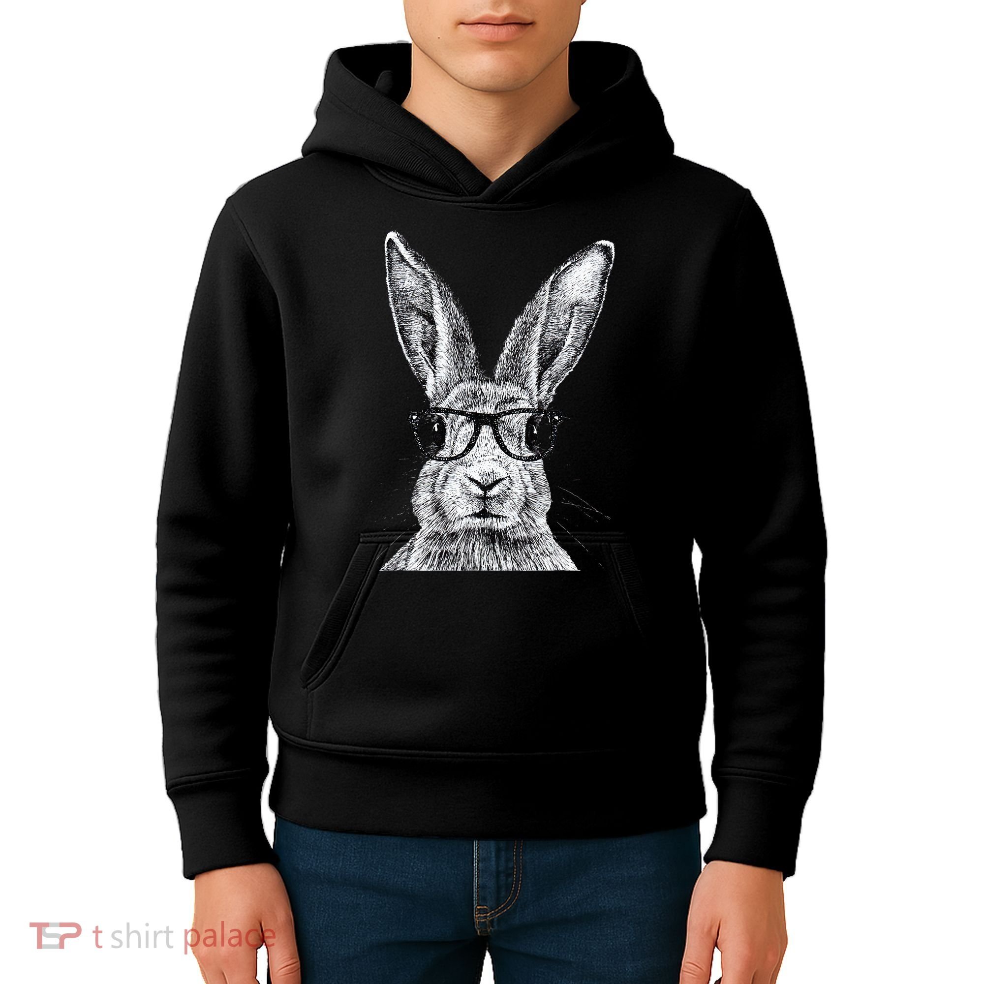 Hipster Bunny Rabbit Wearing Glasses Funny Drawing Kids Hoodie