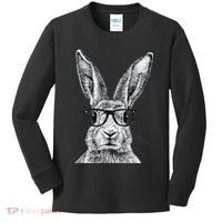 Hipster Bunny Rabbit Wearing Glasses Funny Drawing Kids Long Sleeve Shirt thumb 0