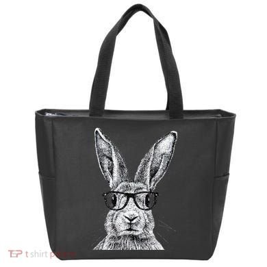 Hipster Bunny Rabbit Wearing Glasses Funny Drawing Tote Bag