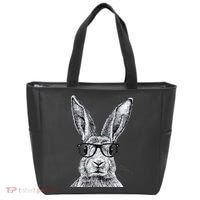Hipster Bunny Rabbit Wearing Glasses Funny Drawing Tote Bag thumb 0