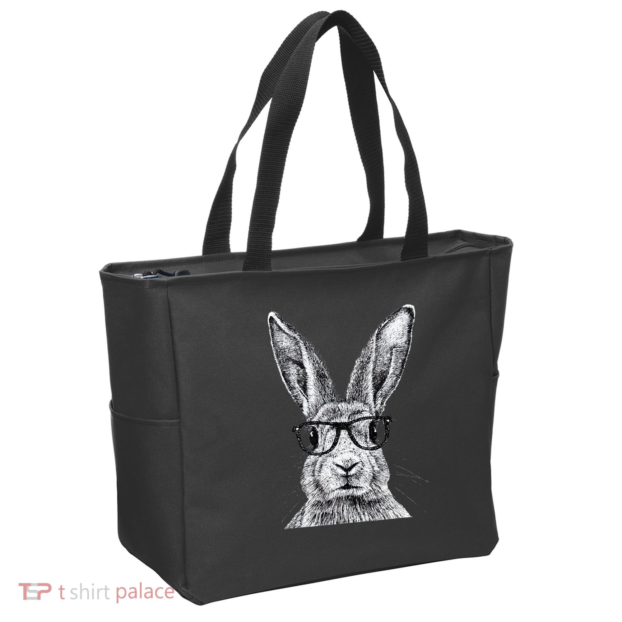 Hipster Bunny Rabbit Wearing Glasses Funny Drawing Tote Bag