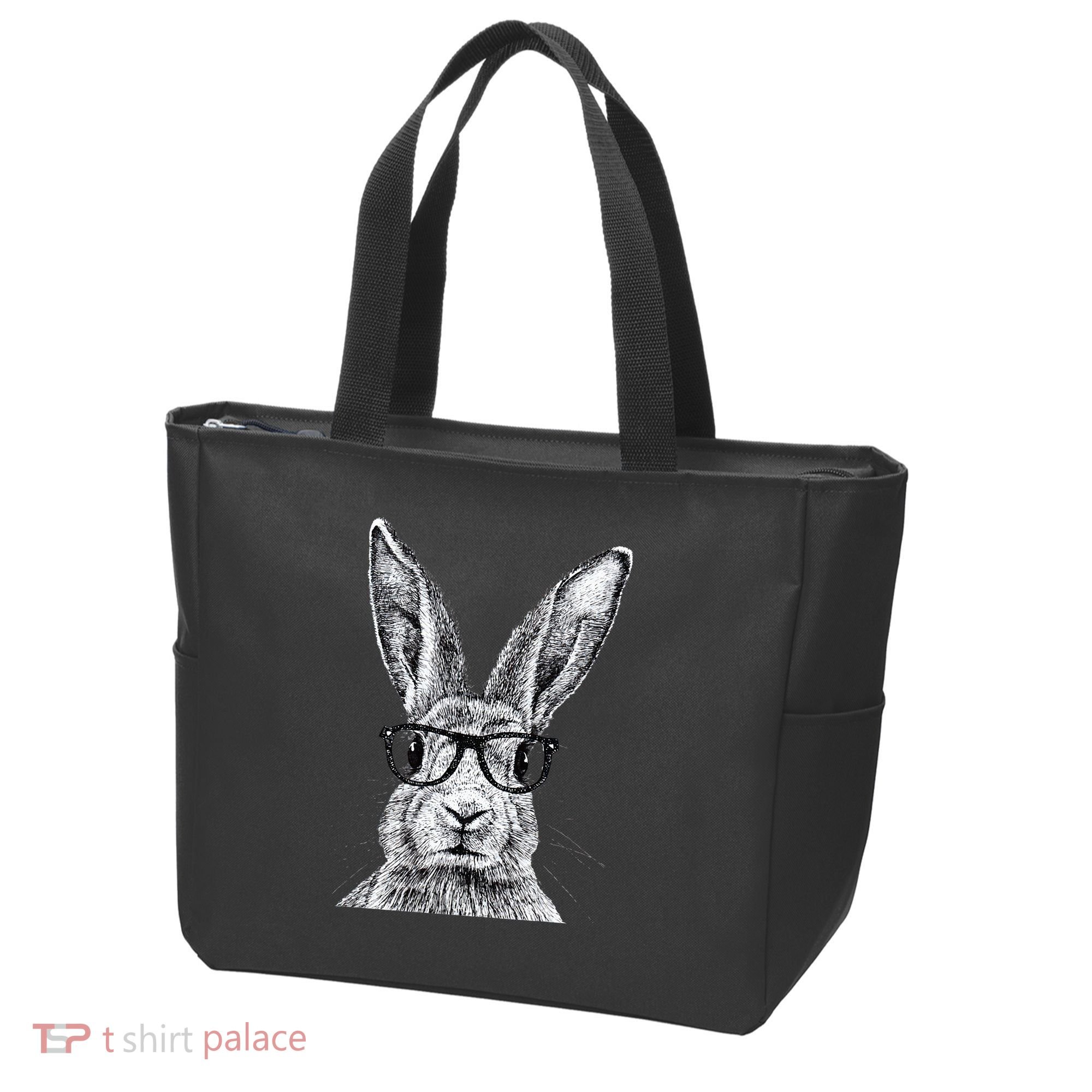 Hipster Bunny Rabbit Wearing Glasses Funny Drawing Tote Bag