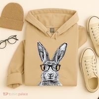 Hipster Bunny Rabbit Wearing Glasses Funny Drawing Hoodie thumb 4