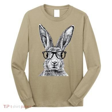 Hipster Bunny Rabbit Wearing Glasses Funny Drawing Long Sleeve Shirt