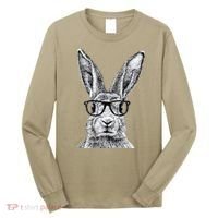 Hipster Bunny Rabbit Wearing Glasses Funny Drawing Long Sleeve Shirt thumb 0