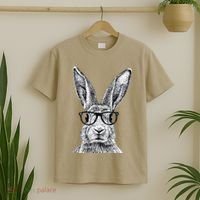 Hipster Bunny Rabbit Wearing Glasses Funny Drawing T-Shirt thumb 2