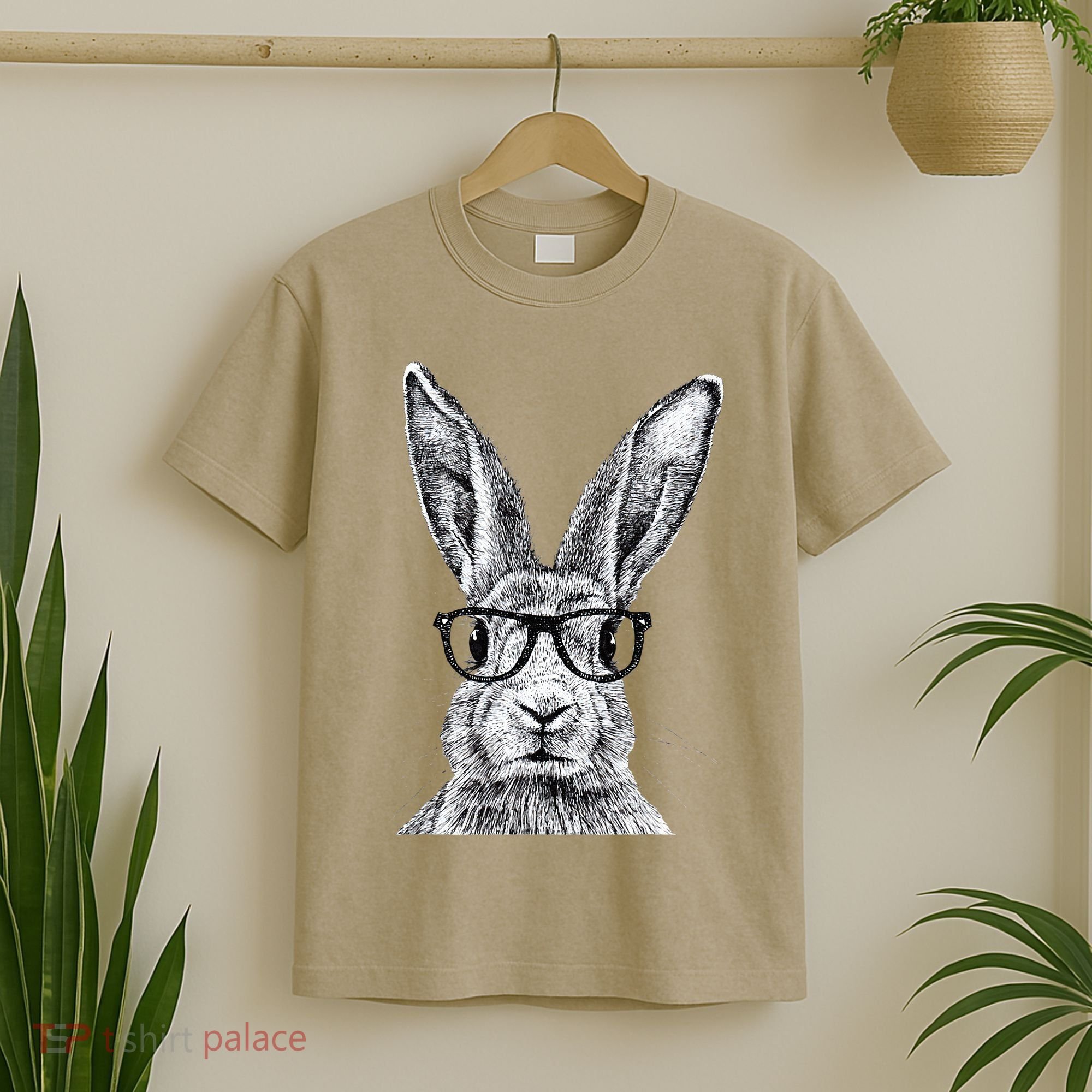 Hipster Bunny Rabbit Wearing Glasses Funny Drawing T-Shirt