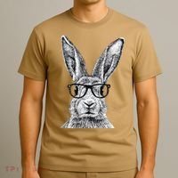 Hipster Bunny Rabbit Wearing Glasses Funny Drawing T-Shirt thumb 3