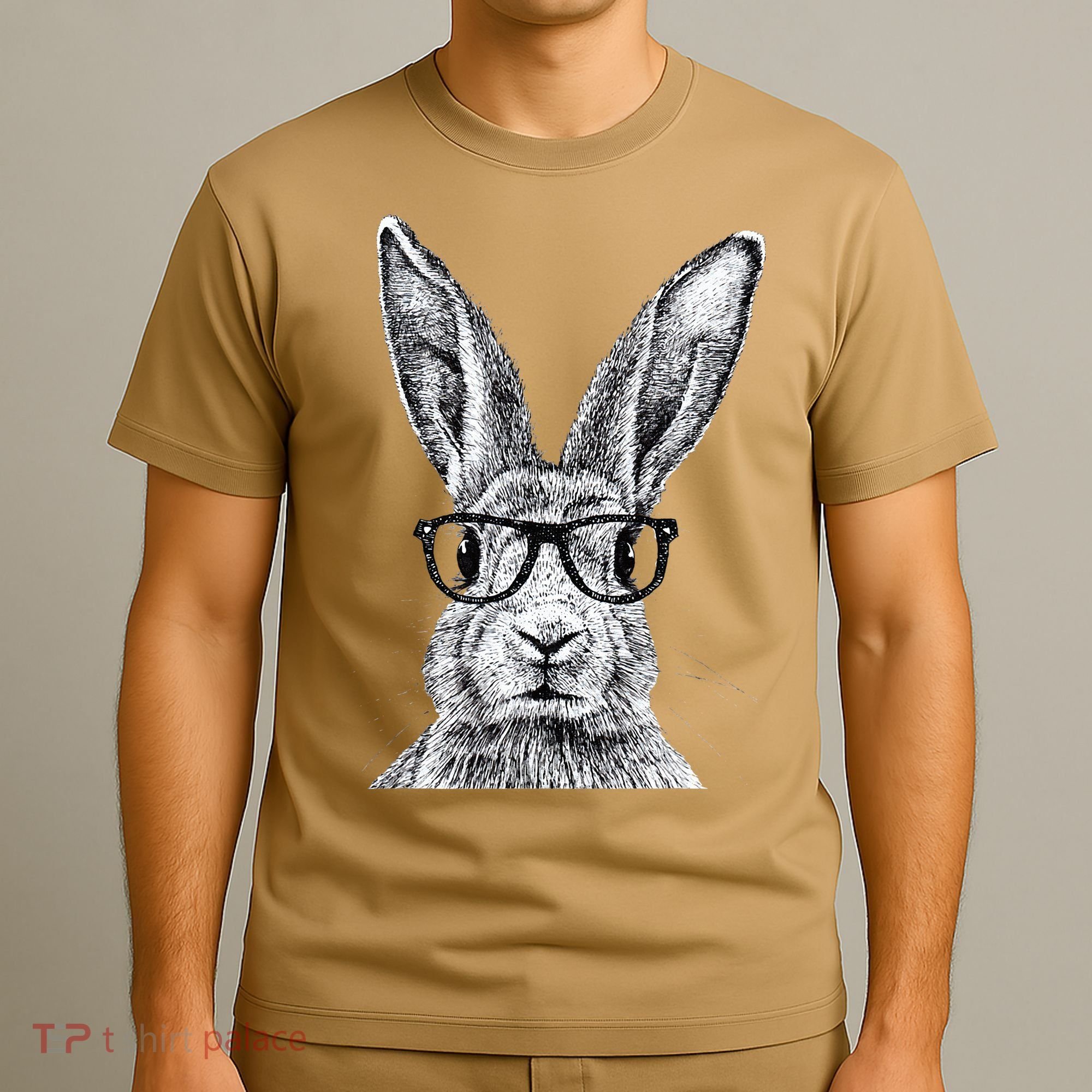 Hipster Bunny Rabbit Wearing Glasses Funny Drawing T-Shirt