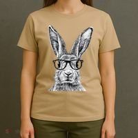 Hipster Bunny Rabbit Wearing Glasses Funny Drawing T-Shirt thumb 4