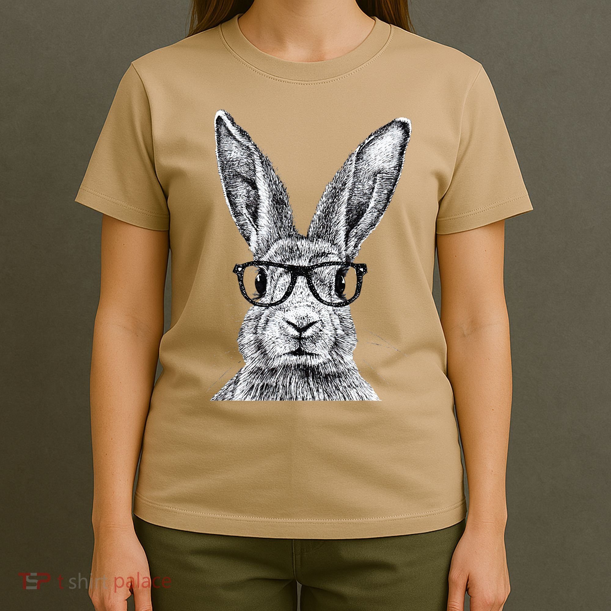Hipster Bunny Rabbit Wearing Glasses Funny Drawing T-Shirt