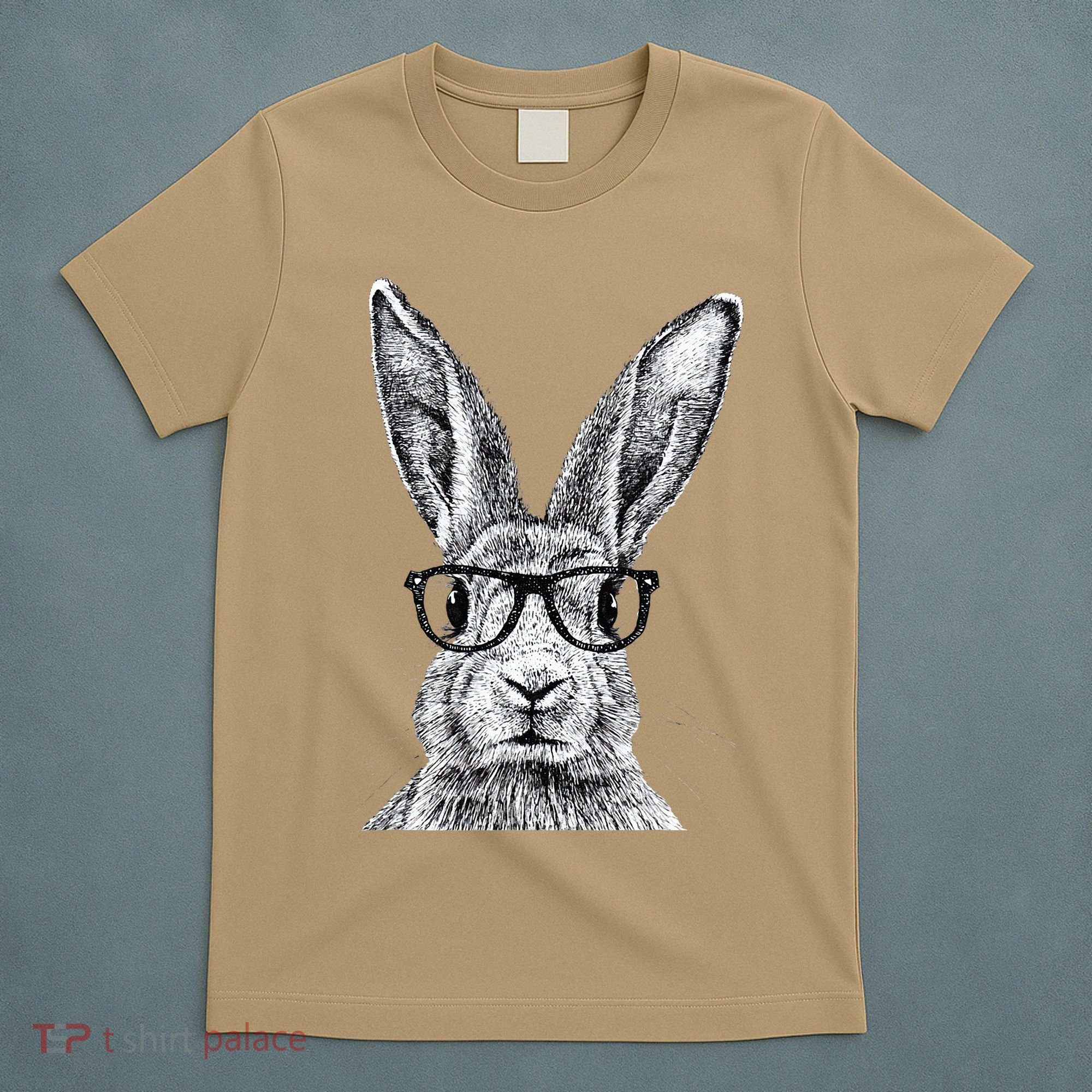 Hipster Bunny Rabbit Wearing Glasses Funny Drawing T-Shirt