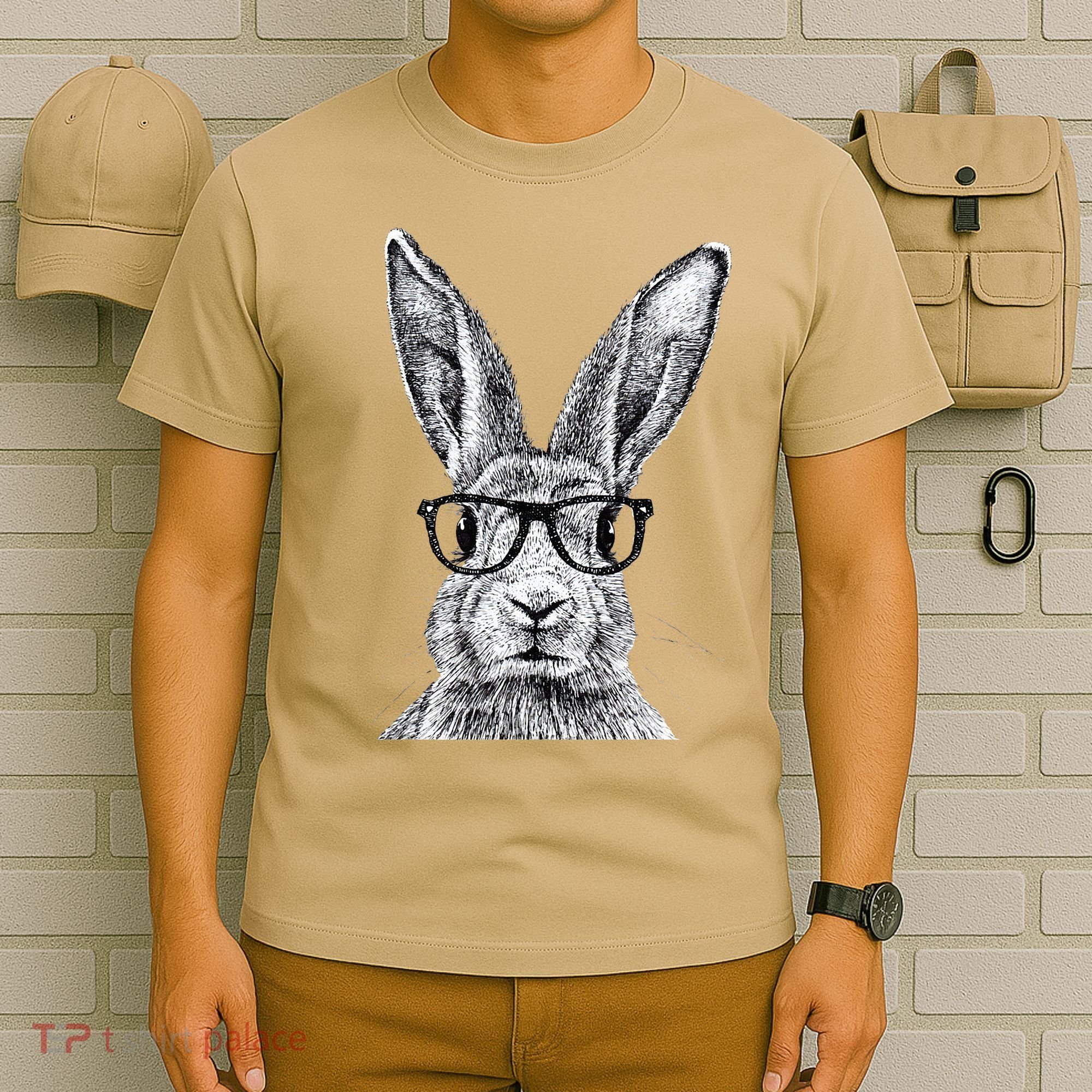 Hipster Bunny Rabbit Wearing Glasses Funny Drawing T-Shirt
