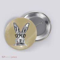 Hipster Bunny Rabbit Wearing Glasses Funny Drawing Button thumb 0