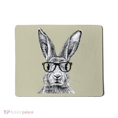Hipster Bunny Rabbit Wearing Glasses Funny Drawing Mousepad