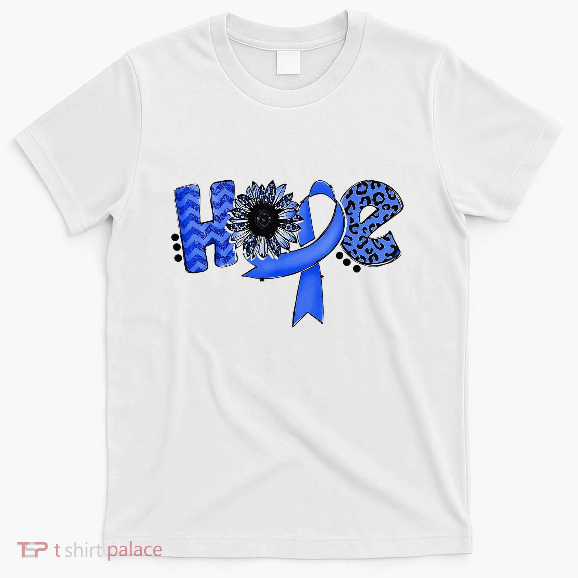 Hope Blue Ribbon Sunflower Colorectal Colon Cancer Awareness T-Shirt