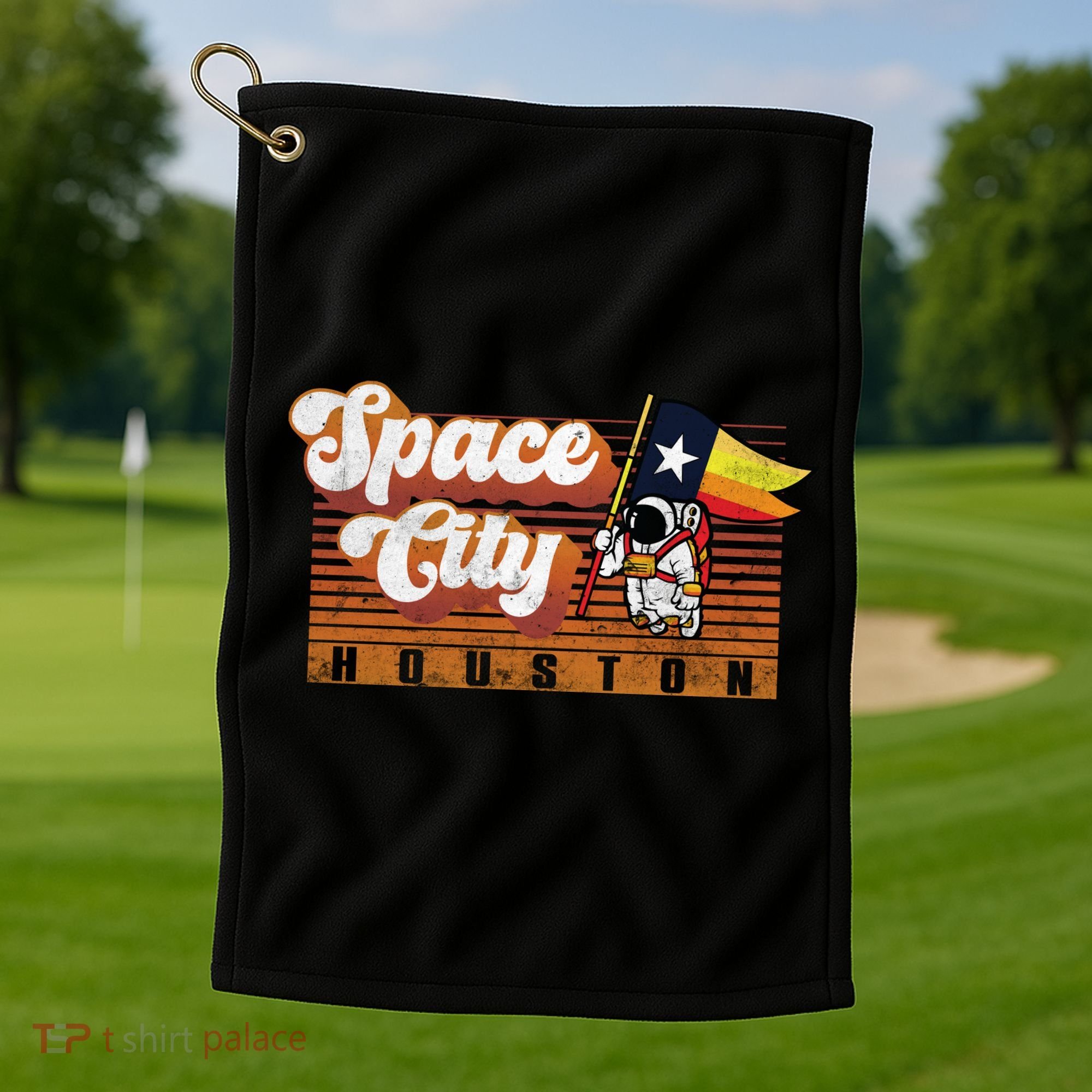 Houston Baseball Space City Astronaut Retro Distressed Golf Towel