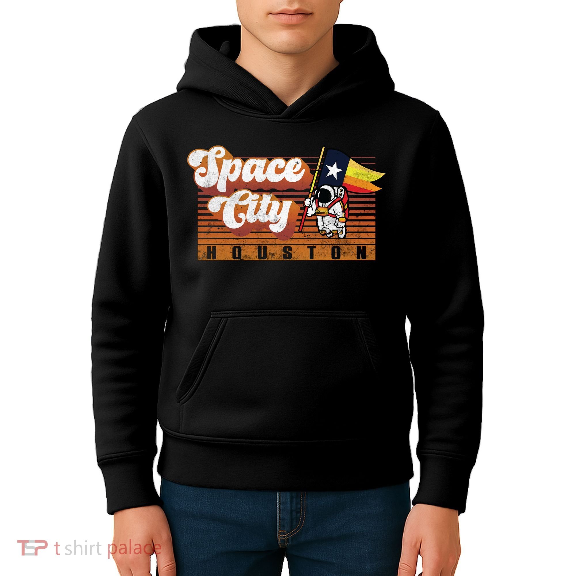 Houston Baseball Space City Astronaut Retro Distressed Kids Hoodie