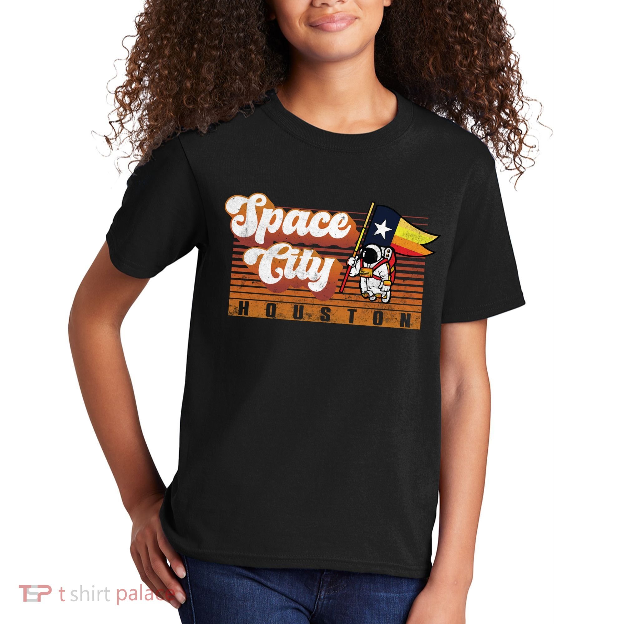 Houston Baseball Space City Astronaut Retro Distressed Kids T-Shirt