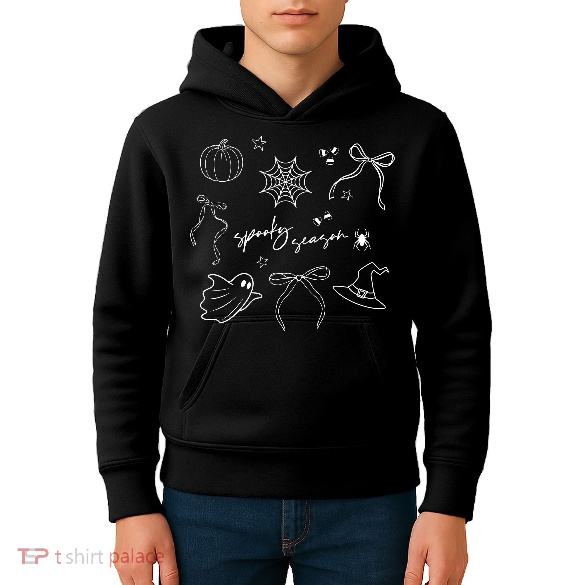 Halloween Bow Spooky Season Ghost Witch Wizzard Mashup Kids Hoodie