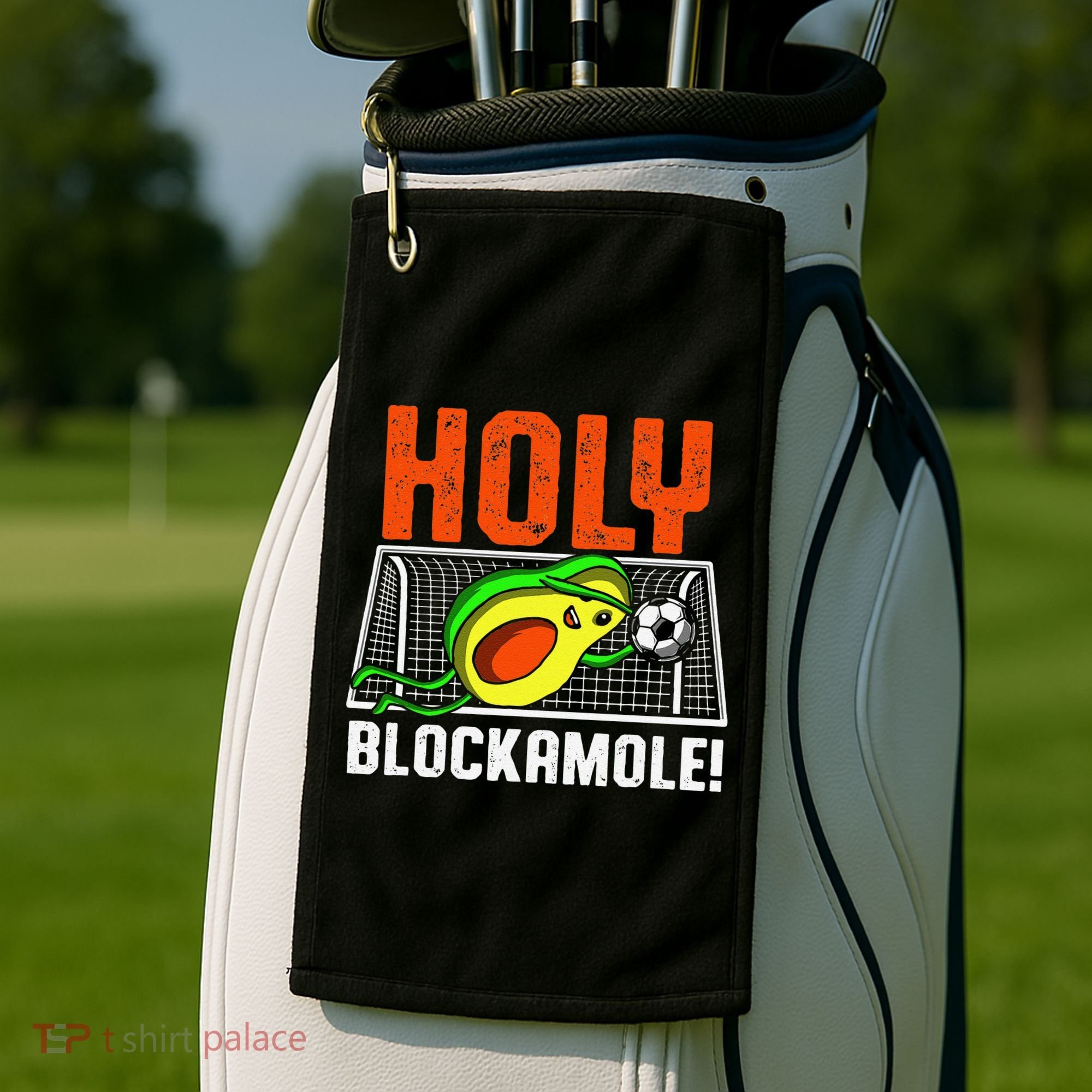 Holy Blockamole Soccer Blocker Funny Avocado Goalie Golf Towel