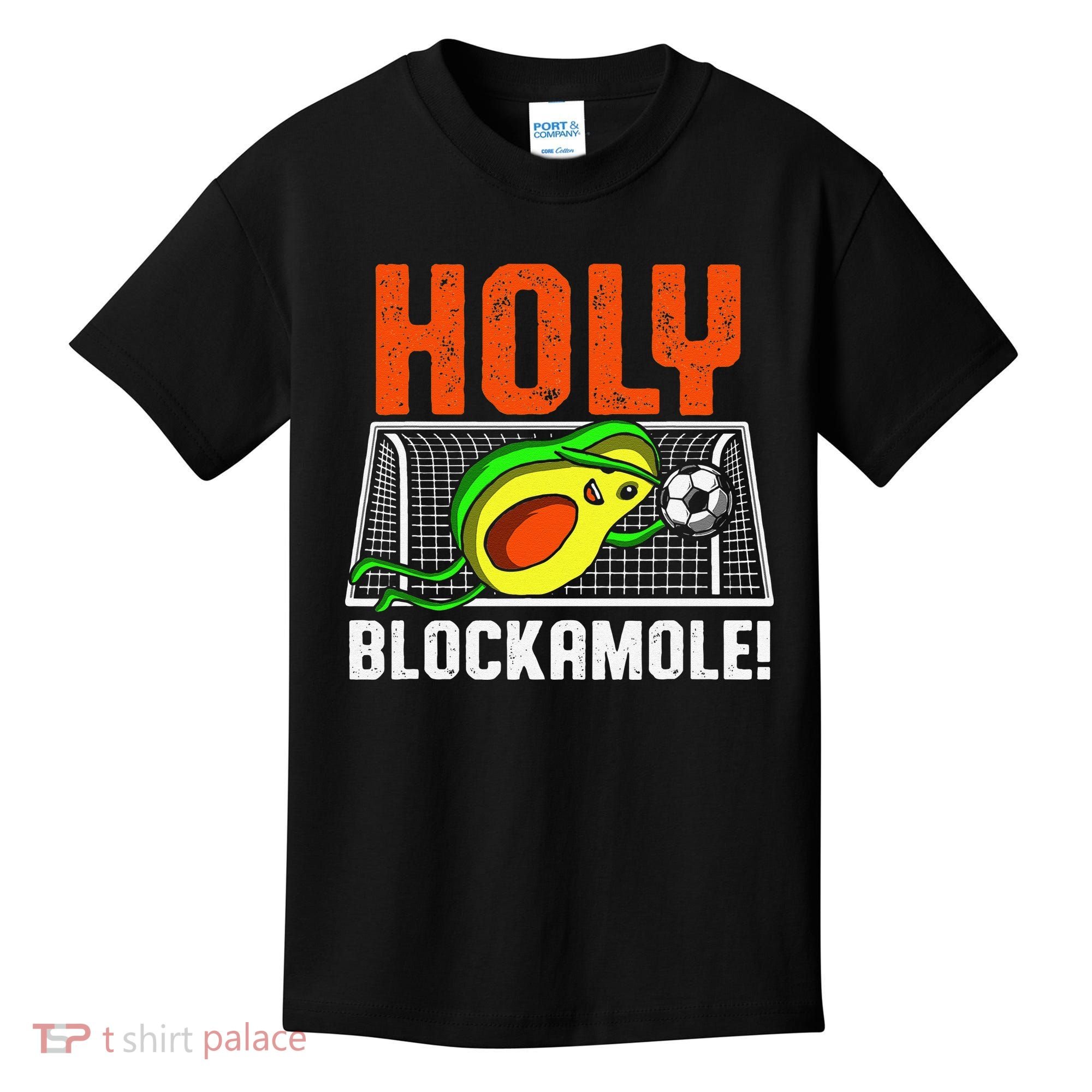 Holy Blockamole Soccer Blocker Funny Avocado Goalie Kids T-Shirt