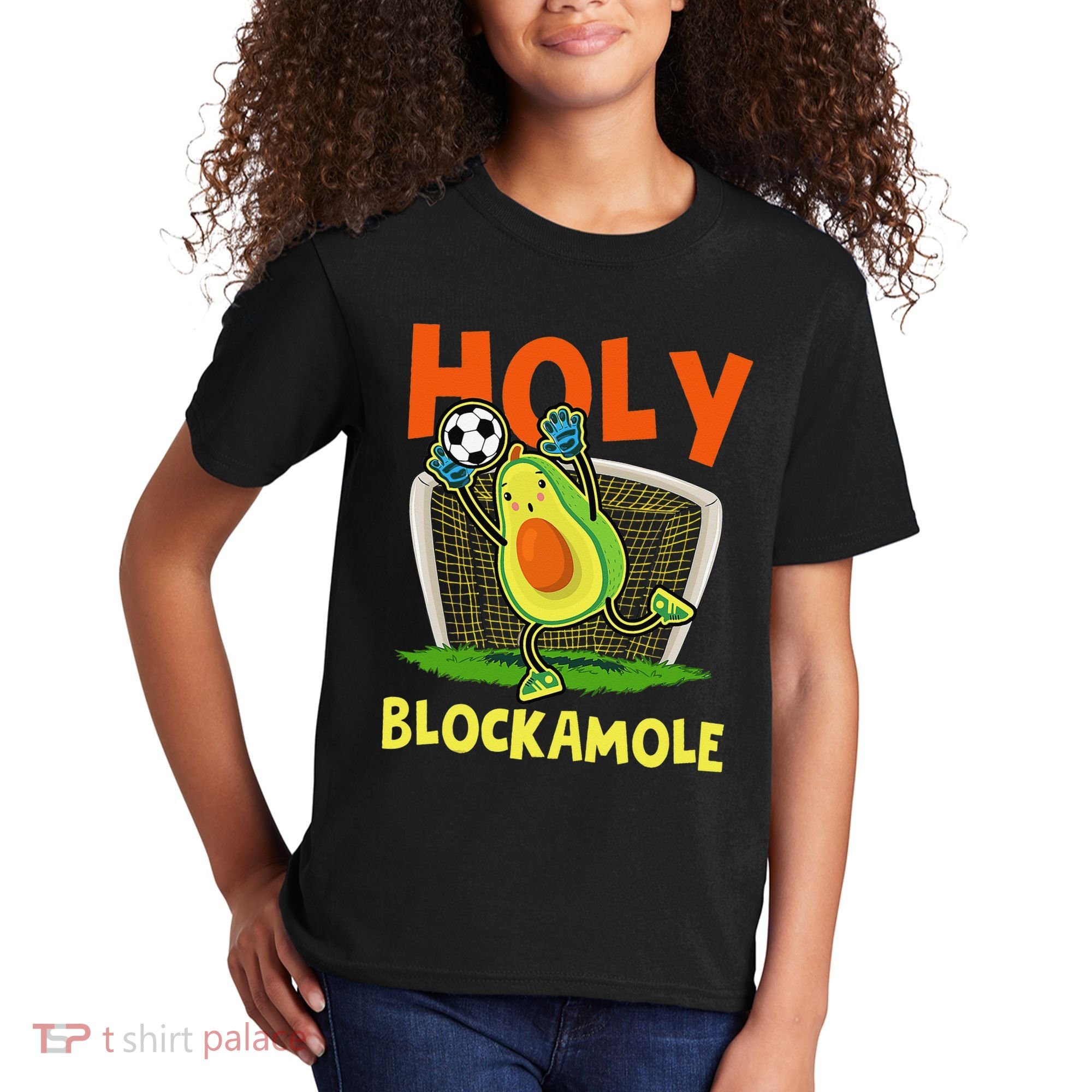Holy Blockamole Soccer Blocker Funny Avocado Goalie Kids T-Shirt