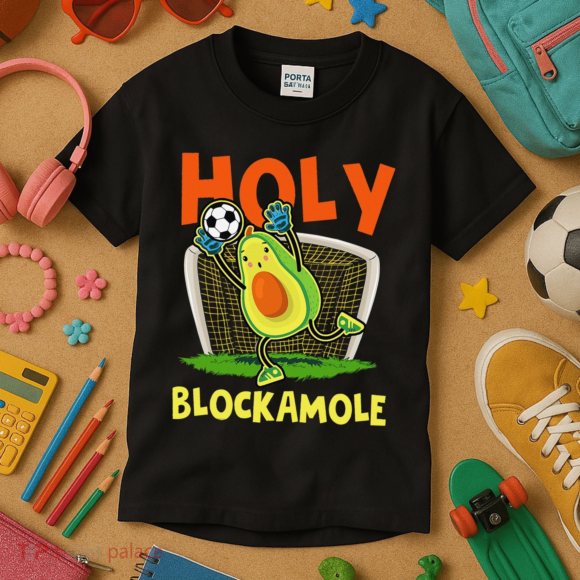 Holy Blockamole Soccer Blocker Funny Avocado Goalie Kids T-Shirt