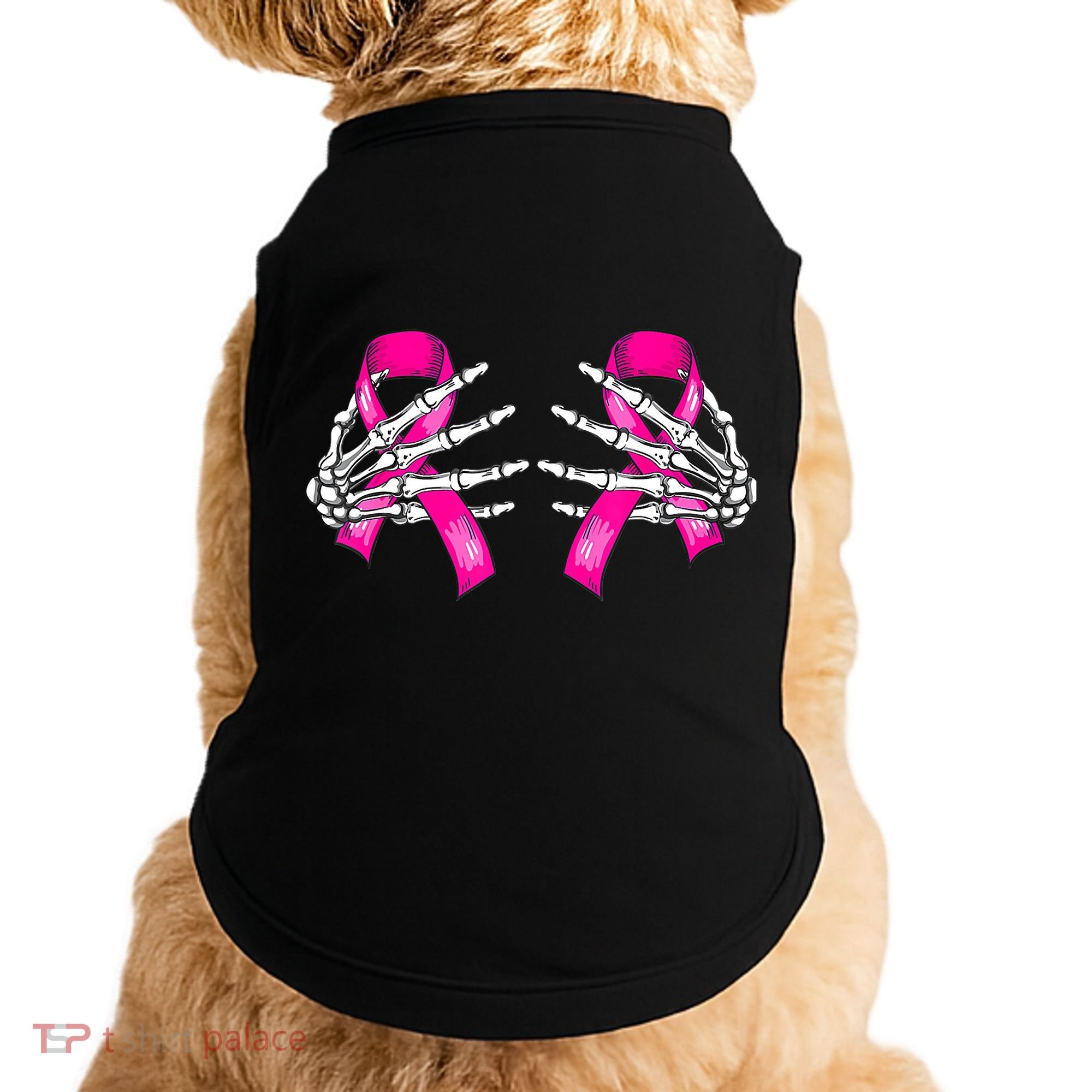 Halloween Boob Skeleton Hand On Breast Cancer Ribbon Doggie Tank