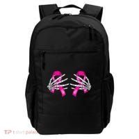 Halloween Boob Skeleton Hand On Breast Cancer Ribbon Backpack thumb 0
