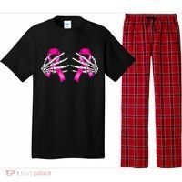 Halloween Boob Skeleton Hand On Breast Cancer Ribbon Pajama Set thumb 0