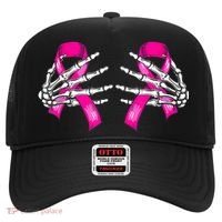 Halloween Boob Skeleton Hand On Breast Cancer Ribbon Hat thumb 0