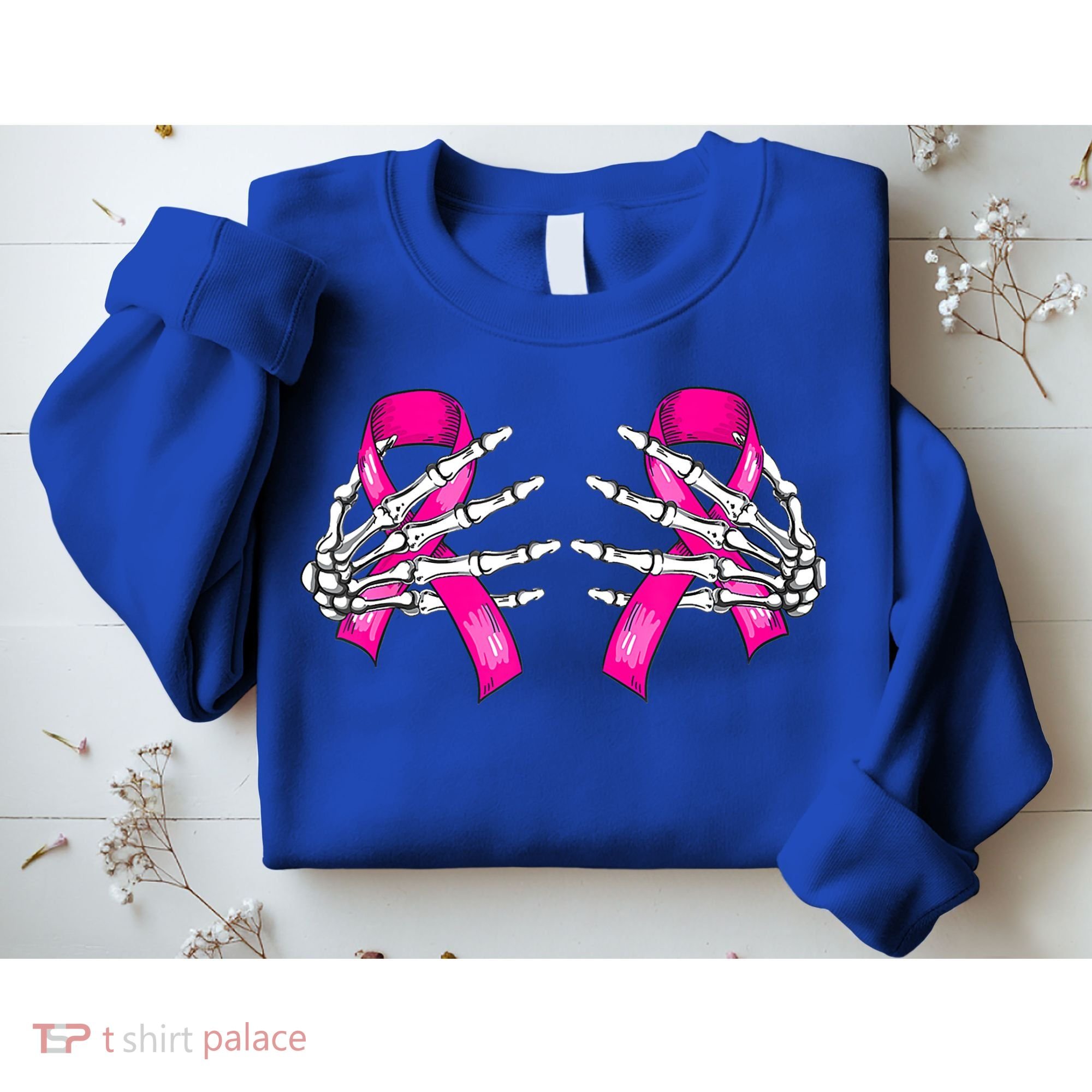 Halloween Boob Skeleton Hand On Breast Cancer Ribbon Sweatshirt