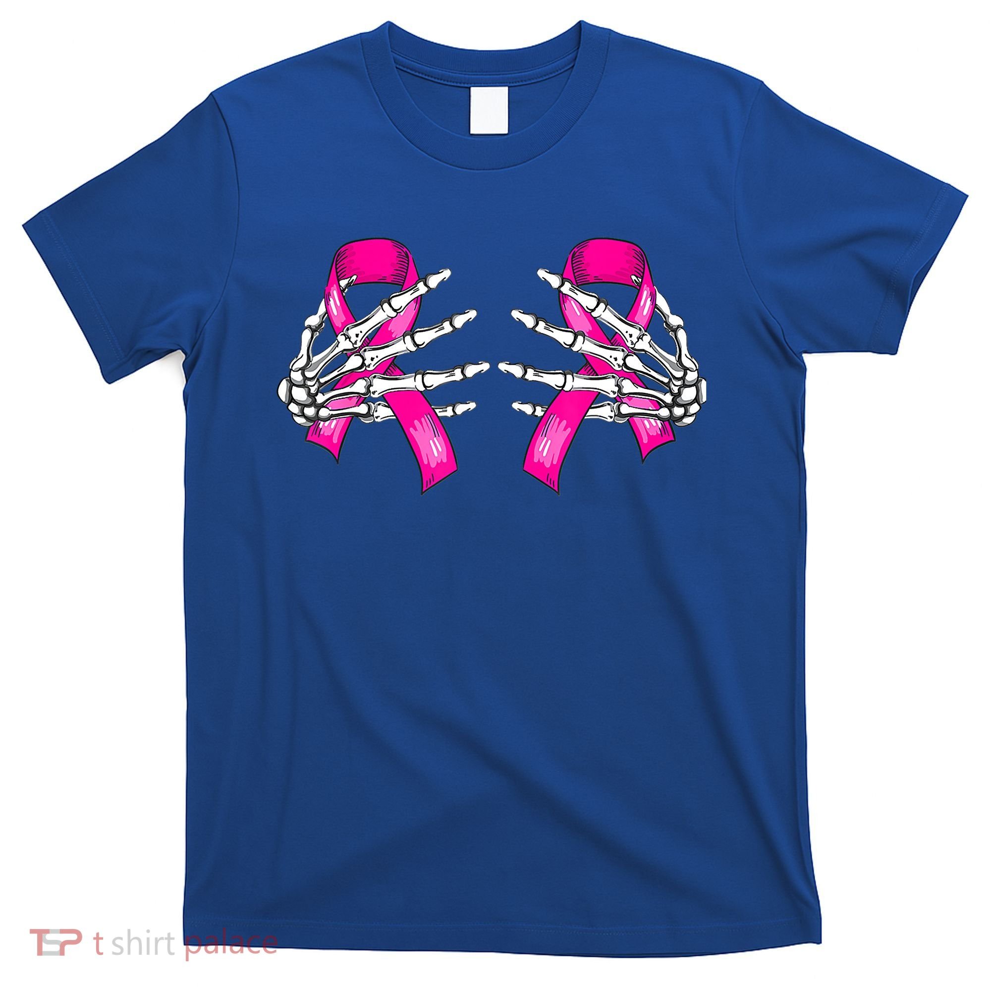 Halloween Boob Skeleton Hand On Breast Cancer Ribbon T-Shirt