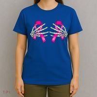 Halloween Boob Skeleton Hand On Breast Cancer Ribbon T-Shirt thumb 4