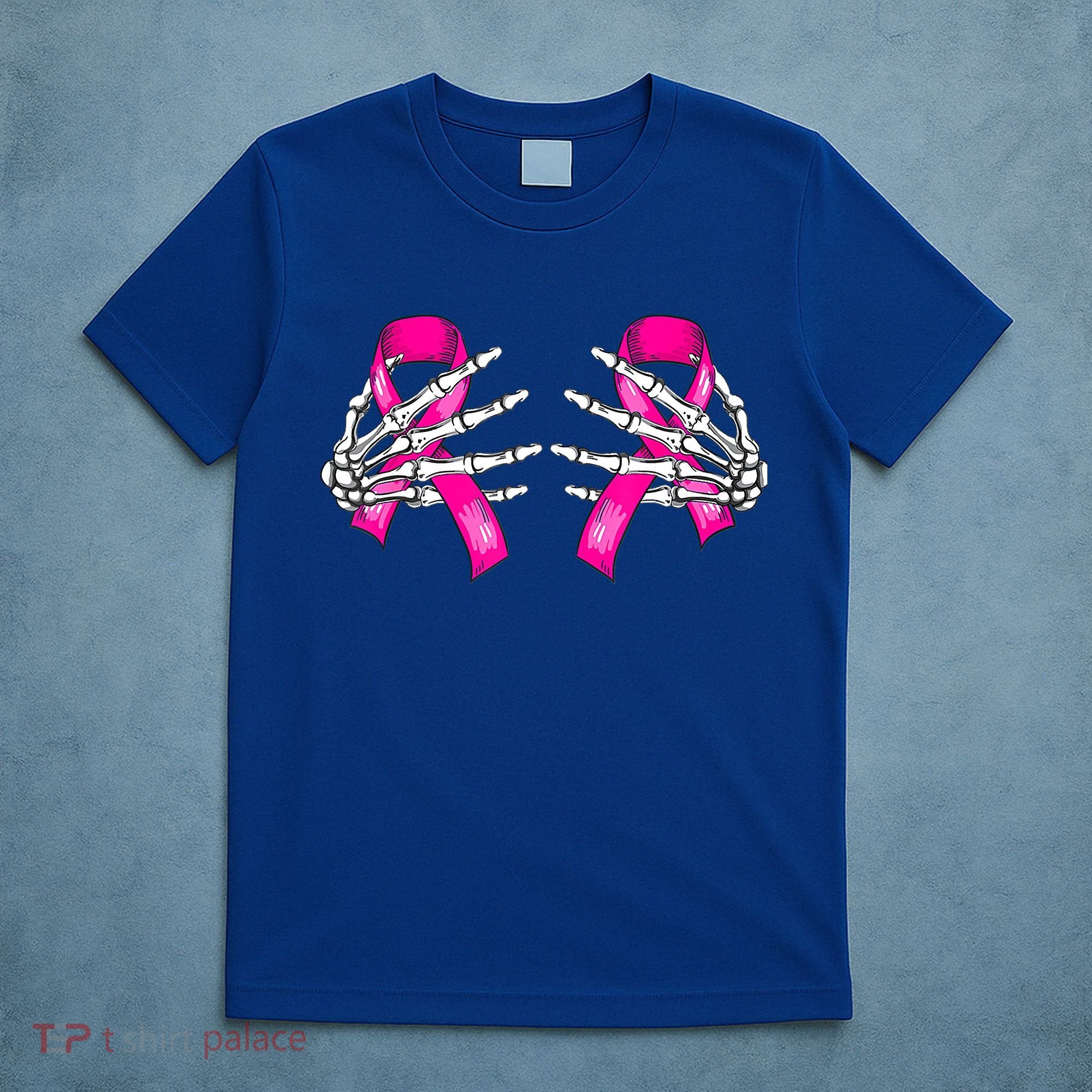 Halloween Boob Skeleton Hand On Breast Cancer Ribbon T-Shirt