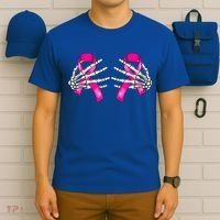 Halloween Boob Skeleton Hand On Breast Cancer Ribbon T-Shirt thumb 6